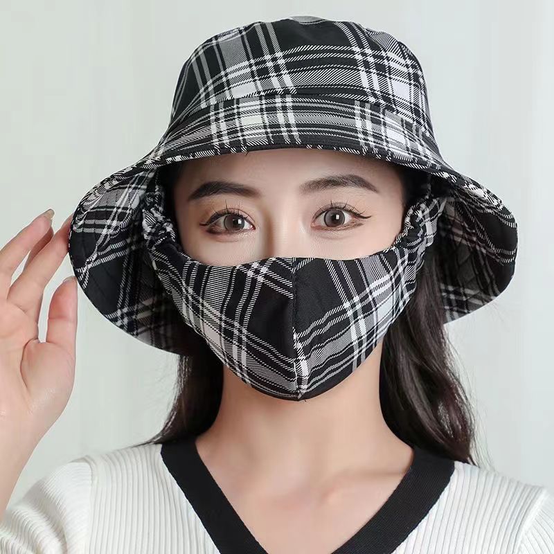 防晒口罩一体帽子遮阳帽女士新款防紫外线防风帽户外夏季太阳帽潮