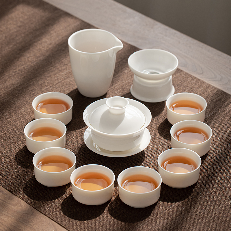 苏氏陶瓷(SUSHI CERAMICS)羊脂玉茶具套装德化陶瓷三才盖碗纯白瓷功夫茶杯礼盒装