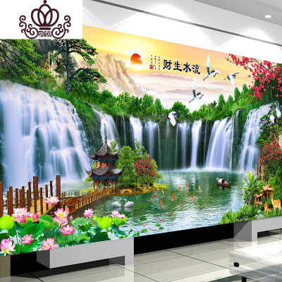 封后019新款十字绣钻石客厅山水画风景5D点贴钻石画流水生财现代2020加宽版-300*150厘米满钻全贴-送福字