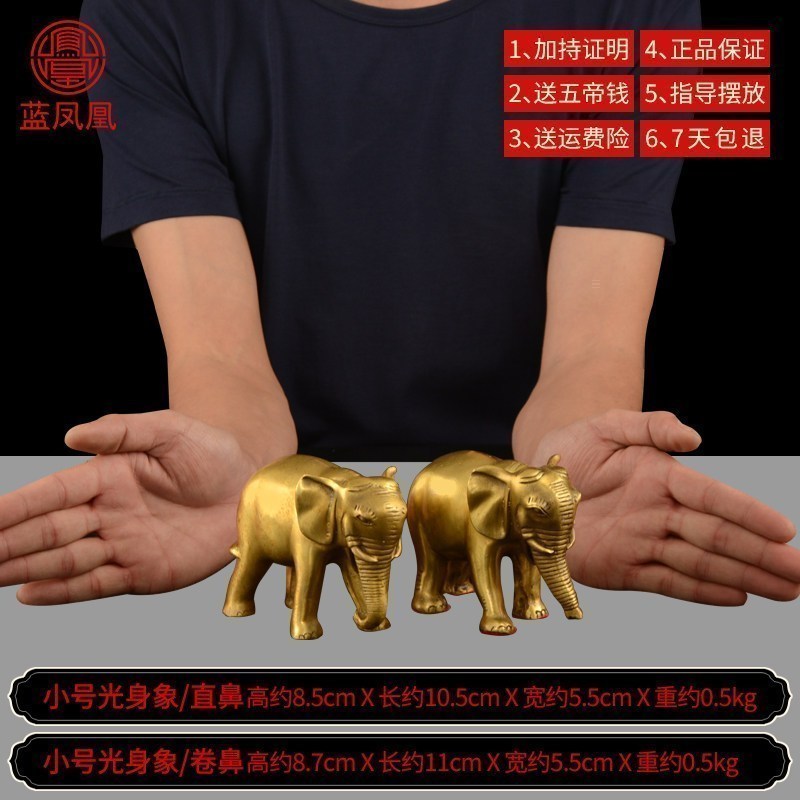 美帮汇铜大象摆件一对吸水象铜象工艺品店铺客厅大号 小号铜吸水象一对