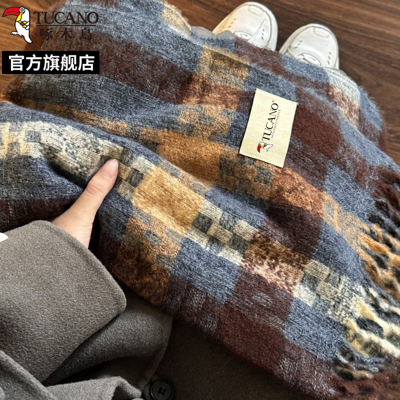 啄木鸟2025新款复古格子围巾女冬季氛围感保暖加厚护颈围脖男学生