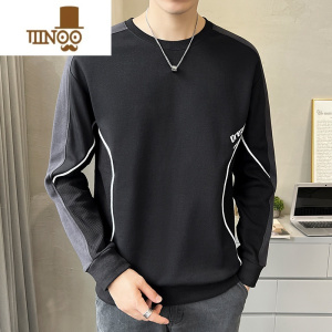 YANXU男士圆领卫衣2023春装新款潮牌ins打底衫加绒加厚长袖上衣