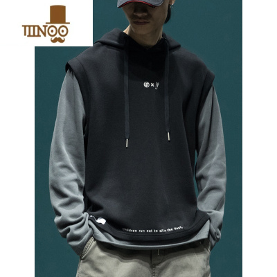 YANXU假连帽卫衣男秋季潮牌宽松大码外套复古休闲百搭长袖男装