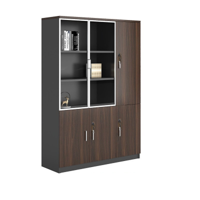 易企采 三门组合柜书柜家具文件柜资料柜木质档案柜办公室书柜组合背景储物柜