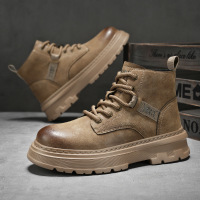 时尚秋冬新款高帮超纤皮面马丁靴圆头厚底增高户外运动机车男靴