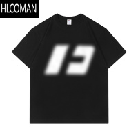 HLCOMAN工厂直发国潮酒红色短袖男夏季半袖T恤美式运动情侣衣服