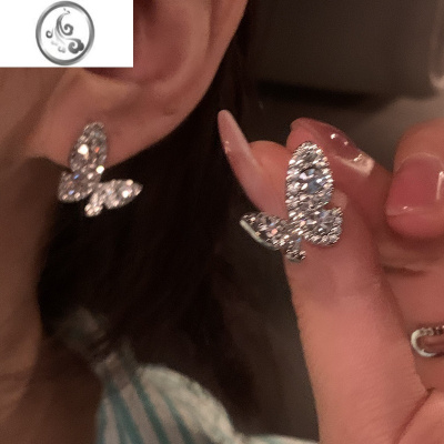 JiMi老好看啦!满钻蝴蝶耳钉气质名媛耳环小众设计感高级冷性风耳饰女