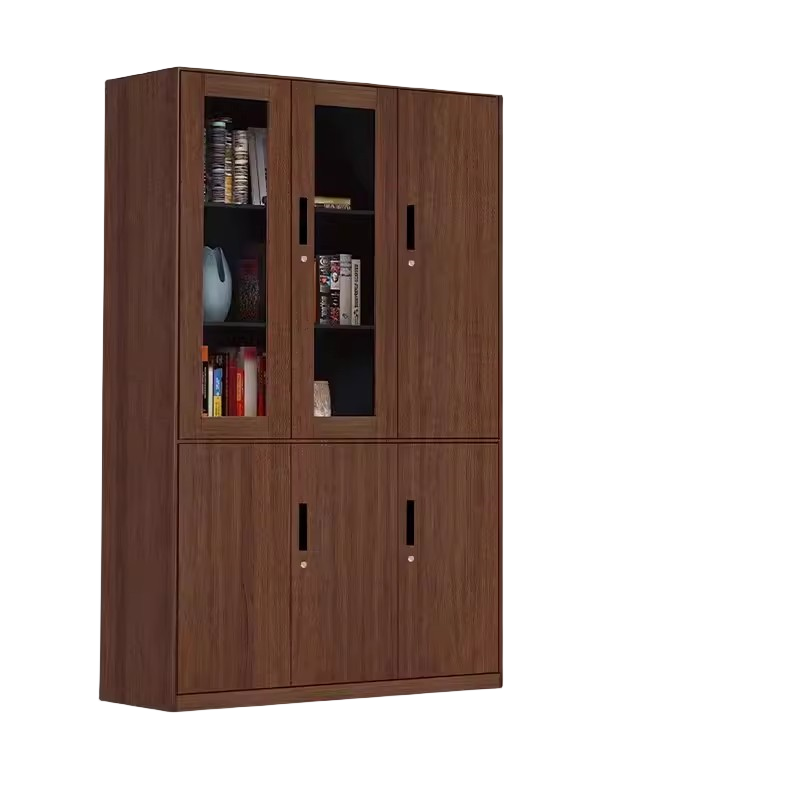 迅迈 经典胡桃木六门书柜右 文件柜 钢制铁皮柜 办公资料档案柜 带锁柜储物 矮柜木纹书柜