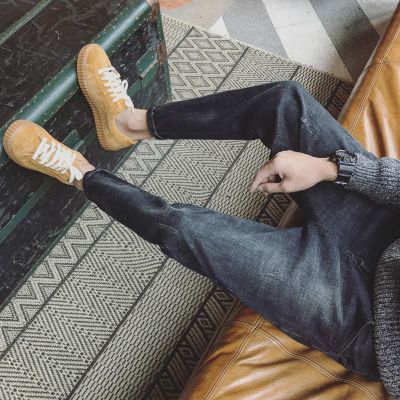 珂卡慕(KEKAMU)小脚牛仔裤男士韩版潮流百搭休闲九分弹力男修身时尚舒适2020港风痞帅裤子灰黑色默认颜色S