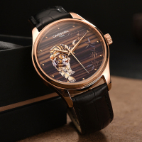 瑞士品牌嘉年华(CARNIVAL)进口机芯自动机械表男士手表生肖虎系列防水表真皮表带浮雕彩绘猛虎下山收藏纪念腕表515