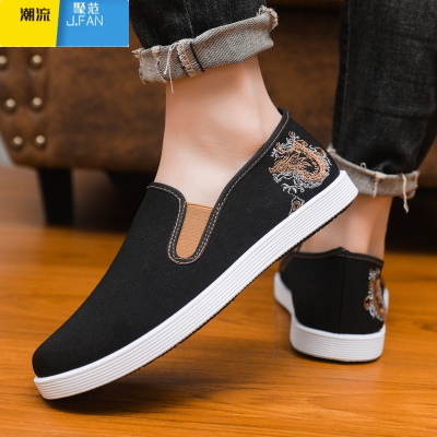 聚范2024国潮刺绣老北京布鞋男鞋一脚蹬防滑轻便软底透气男工作鞋