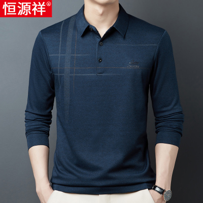 恒源祥中年男士长袖t恤中老年人爸爸秋装上衣宽松加绒加厚Polo衫