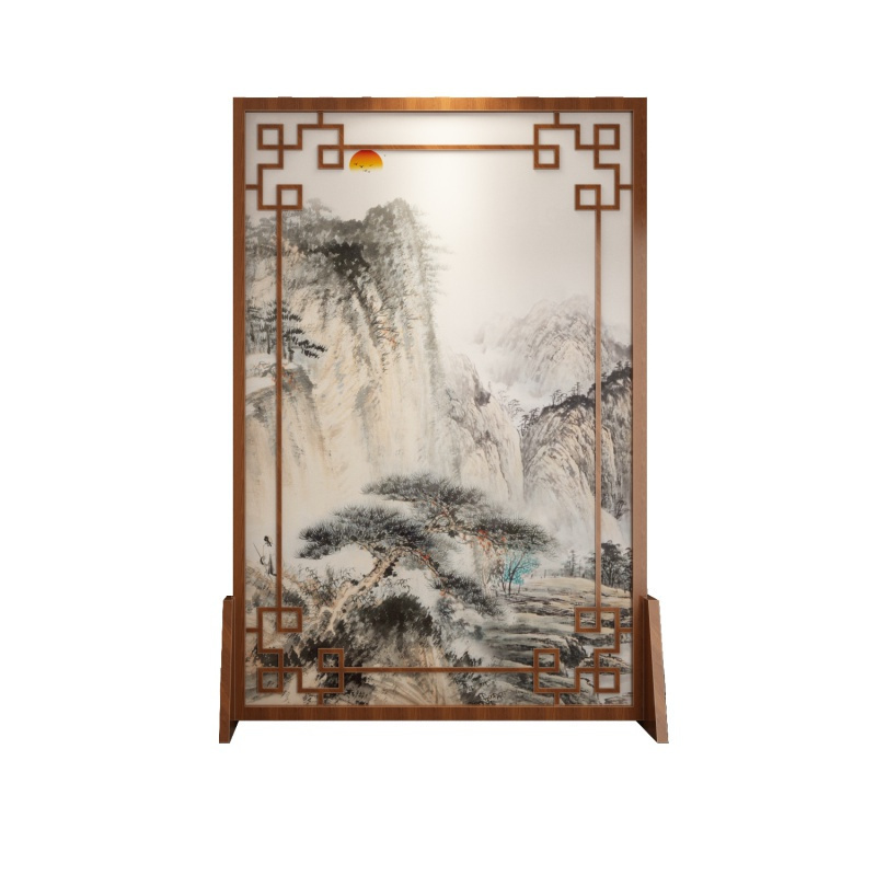 定制中式屏风客厅酒店山水镂空实木遮挡家用玄关隔断花鸟座屏 胡桃木130*180
