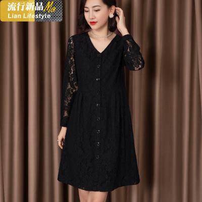 恋名媛胖妹妹大码女装遮肚长袖蕾丝连衣裙秋季新款胖mm遮胯裙子显瘦洋气大码女装