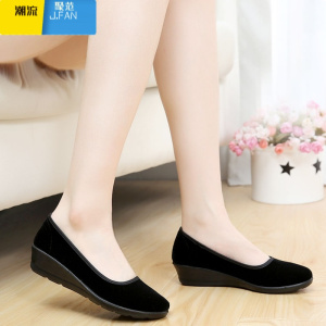 聚范女鞋平跟单鞋酒店礼仪工作装鞋软底妈妈鞋舞蹈鞋黑布鞋
