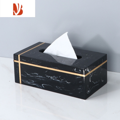三维工匠轻奢风客厅创意桌面抽纸纸巾盒大理石纹现代简约抽纸盒创意可定制 A款水墨黑纸巾盒长23CM