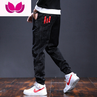 七斓弹力胖子夏季大码牛仔裤男士薄款宽松加肥加大束脚工装男裤子