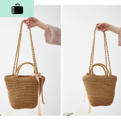 日系度假风夏季编包旅游沙滩单肩手提水桶编织包包女NEW LAKE女士单肩包