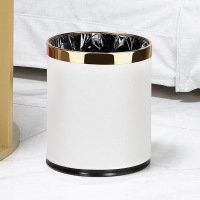 家用创意双层垃圾桶客厅高档办公室北欧厨房卧室厕所卫生间 10L金圈-白色十字纹