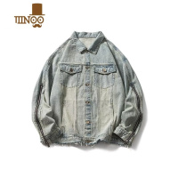 YANXU美式高街vibe风黄泥色牛仔夹克男女复古做旧水洗宽松拉链设计外套