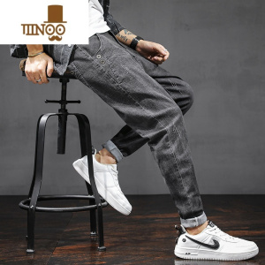 YANXU男装牛仔裤男士潮牌修身小脚夏季哈伦宽松2023新款九分长裤子