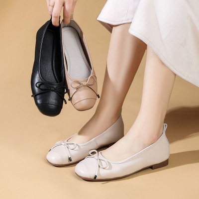 平底鞋2026春季新款圆头浅口单鞋女蝴蝶结鞋舒适百搭休闲妈妈鞋女