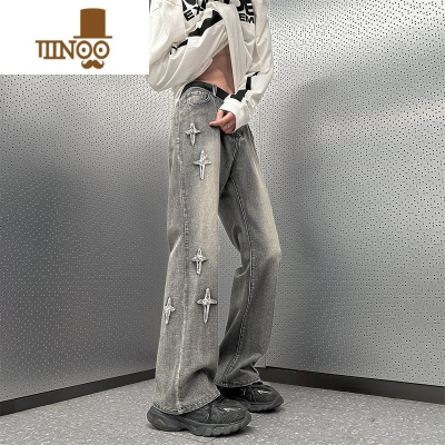 YANXU黄泥色牛仔裤男款直筒oversize男生裤子夏季潮牌痞帅微喇叭阔腿裤