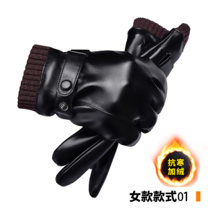 啄木鸟皮手套女冬季骑车加绒加厚防水防风触屏冬天骑行电动车保暖