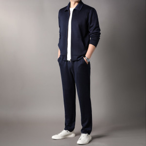 恒源祥含羊绒卫衣男士休闲运动套装2024春秋季新款翻领外套长裤男