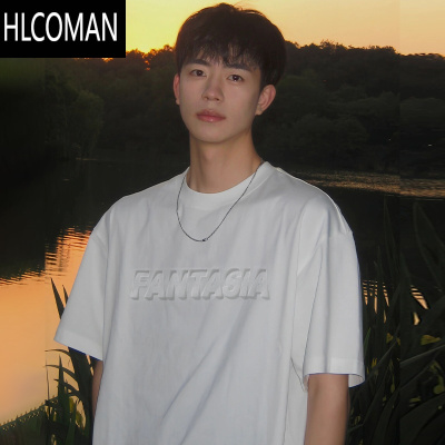 HLCOMAN美式白色短袖T恤男2025新款夏季宽松男生半袖打底上衣潮