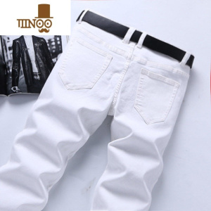 YANXU明星同款纯白色牛仔裤男弹力韩版青年修身直筒商务休闲中年高端裤