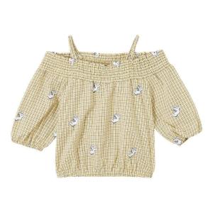 [99元3件]米喜迪mecity童装夏新款女童格纹抹肩可拆卸吊带两穿短袖衬衫