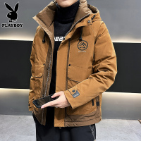 花花公子羽绒服男士冬季新款加厚保暖男装潮牌工装连帽上衣外套男