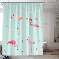 北欧风火烈鸟防水浴帘卫生间免打孔浴室隔断挂帘简约沐浴帘子加厚