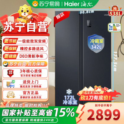 统帅(leader)海尔出品BCD-538WGLSSEDBX538升对开门冰箱 DEO净味 一级双变频 超薄嵌入冰箱