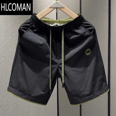HLCOMAN夏季轻薄透气时尚速干休闲短裤男宽松百搭拼接潮流运动五分裤