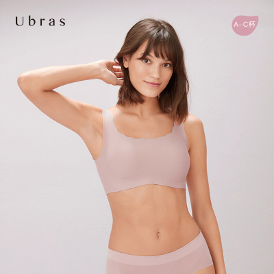 Ubras无尺码复古方领小浪花背勾文胸内衣女无钢圈无痕舒适透气胸罩