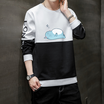 狮臣SHICHEN2020年秋季新款男士卫衣圆领卫衣男青少年卫衣潮流百搭套头休闲运动卫衣男装拼接卫衣男WY1844黑色XL