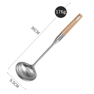 加厚不锈钢木柄锅铲木把汤勺厨房家用炒菜铲子铁炒铲防烫厨具套装 敬平 榉木柄汤勺榉木