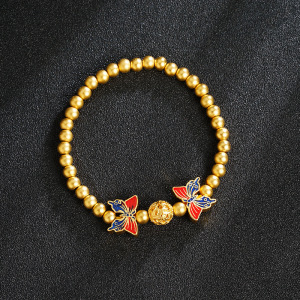 沙金蝴蝶绣球手链百搭高级感气质轻奢复古国风手串手镀金饰品送女朋友老婆情人节七夕生日礼物 均色
