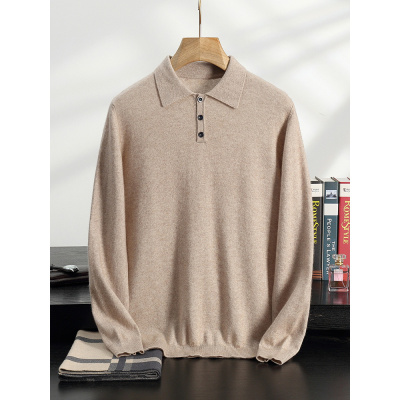 山羊绒衫男衬衣POLO领商务休闲长袖套头羊毛毛衣针织衫宽松打底衫