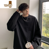 YANXU白色长袖t恤男士秋季潮流宽松打底衫美式复古潮牌套头上衣服