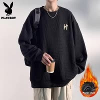 花花公子的新秋季男士运动衫宽松圆领纹理上衣时髦的男孩t恤长袖