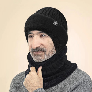 啄木鸟中老年帽子男士冬季保暖护耳老人帽爸爸爷爷针织加绒毛线帽