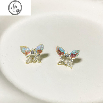 JiMi小众设计感彩色蝴蝶耳钉小巧精致锆石耳环轻奢气质耳饰2023年新款