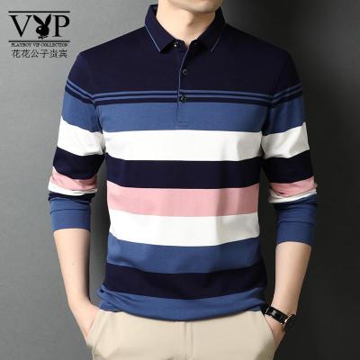 花花公子贵宾男士长袖Polo衫2021秋季新款休闲棉翻领T恤中青年修身体恤