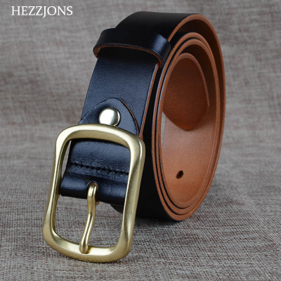 赫泽琼斯HEZZJONS进口皮带男真牛皮腰带纯铜针扣皮带时尚青年牛仔裤腰带