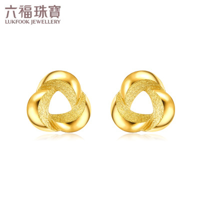 六福珠宝足金耳钉缠绕黄金耳钉女款足金小耳饰计价GDG500982.13克（含工费115元）—配防敏硅胶耳堵