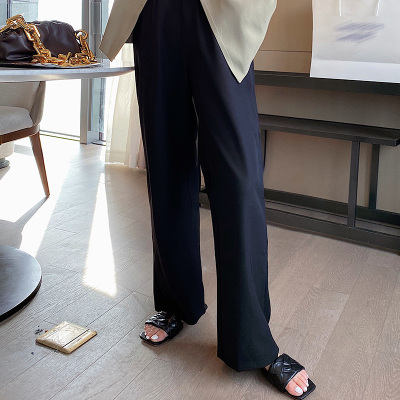 语娄白色休闲西装裤女潮春秋宽松阔腿裤垂坠感显瘦百搭直筒拖地长裤子西裤