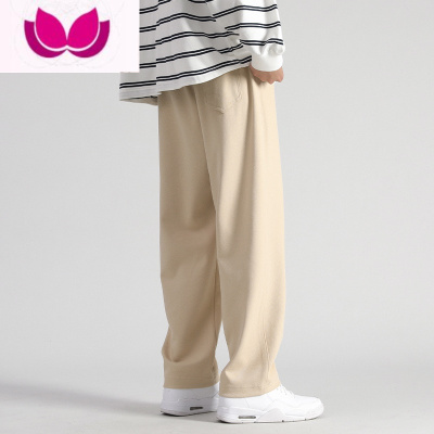 七斓直筒裤男潮牌卫裤男士夏季裤子垂感阔腿裤卡其色运动裤休闲裤